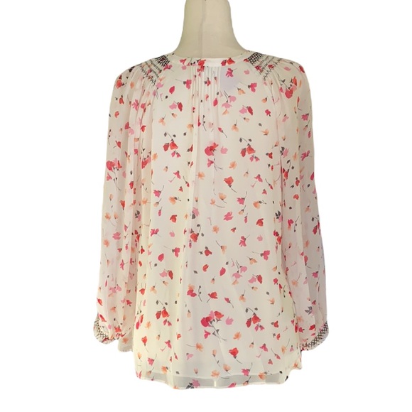 Joie Gontilda Silk Pink Floral Printed Semi Sheer Smocked Pintucked Blouse - M - Picture 9 of 16